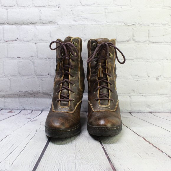 TIMBERLAND Brown Leather Chunky Heel Lace Up Winter Boots Size 7.5 M - Picture 4 of 10